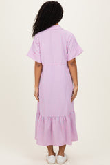 Pink Striped Button Collared Midi Dress
