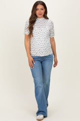 Ivory Floral Ruffle Trim Short Sleeve Maternity Top