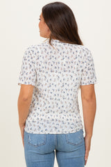 Ivory Floral Ruffle Trim Short Sleeve Maternity Top
