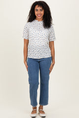 Ivory Floral Ruffle Trim Short Sleeve Top