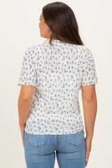 Ivory Floral Ruffle Trim Short Sleeve Maternity Top