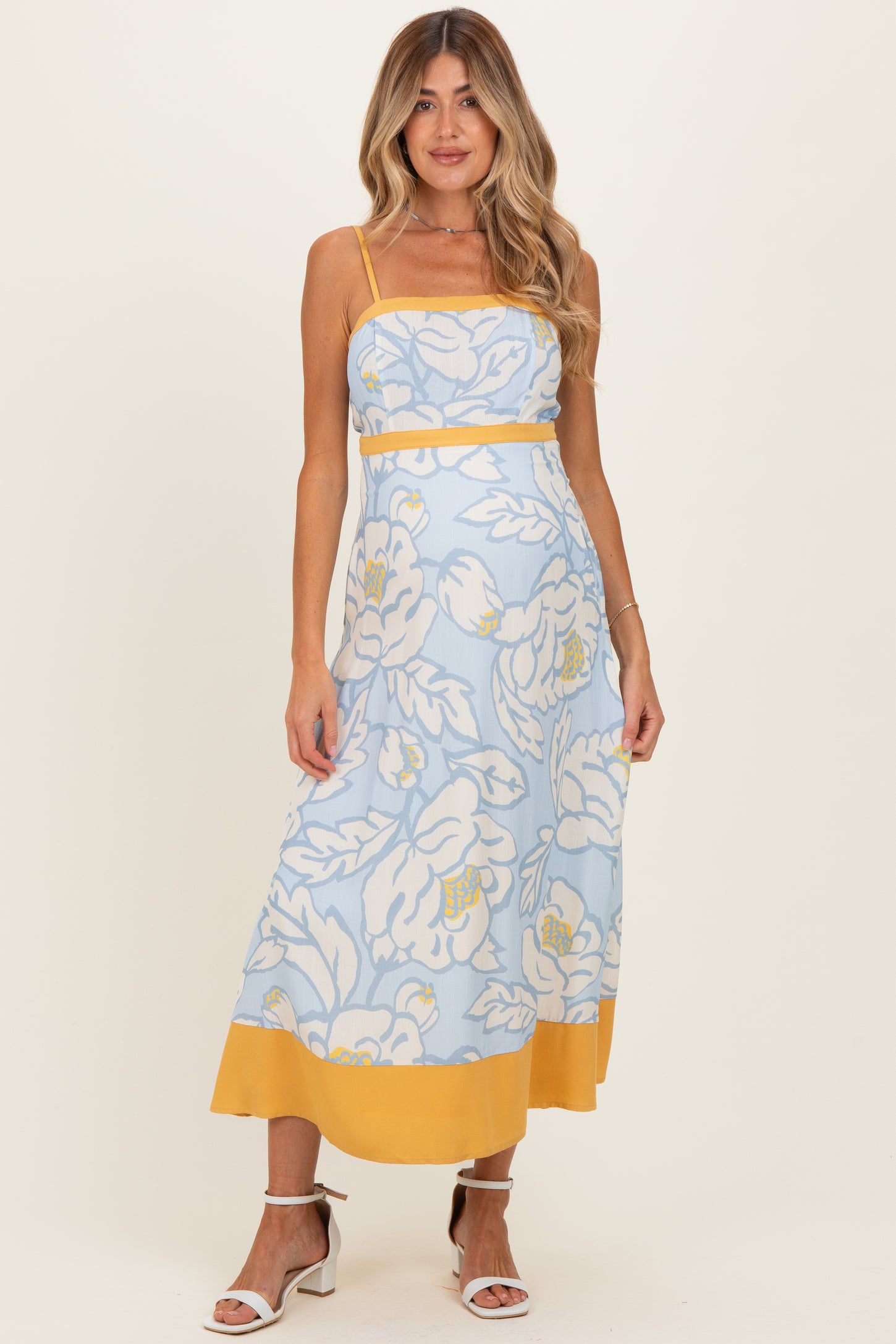 Light Blue Floral Sleeveless Flowy Maternity Maxi Dress – PinkBlush