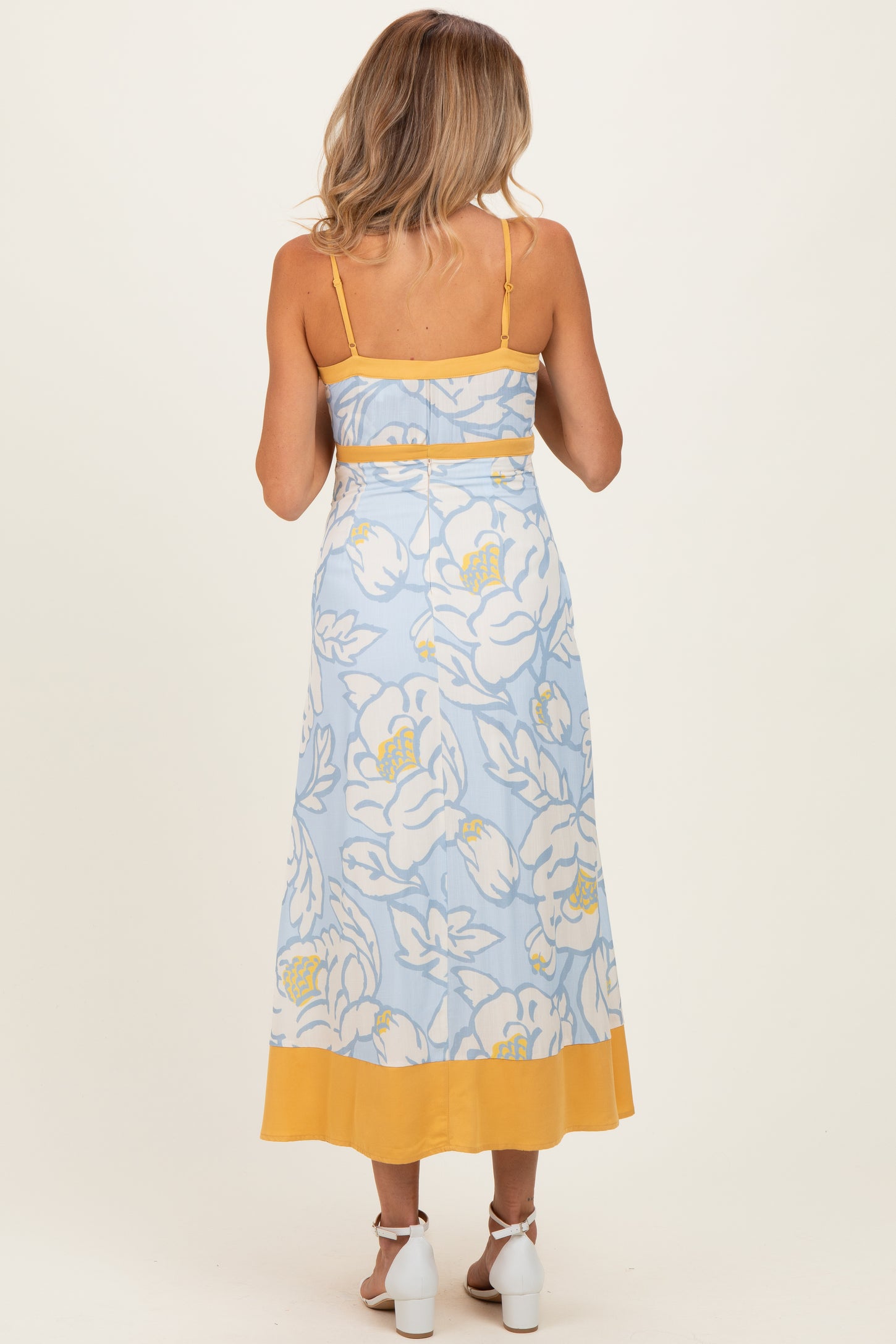 Light Blue Floral Sleeveless Flowy Maternity Maxi Dress