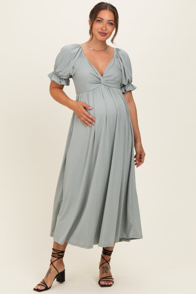 Green Ribbed Short Sleeve Empire Waist V-Neck Maternity Maxi Dress   PinkBlush