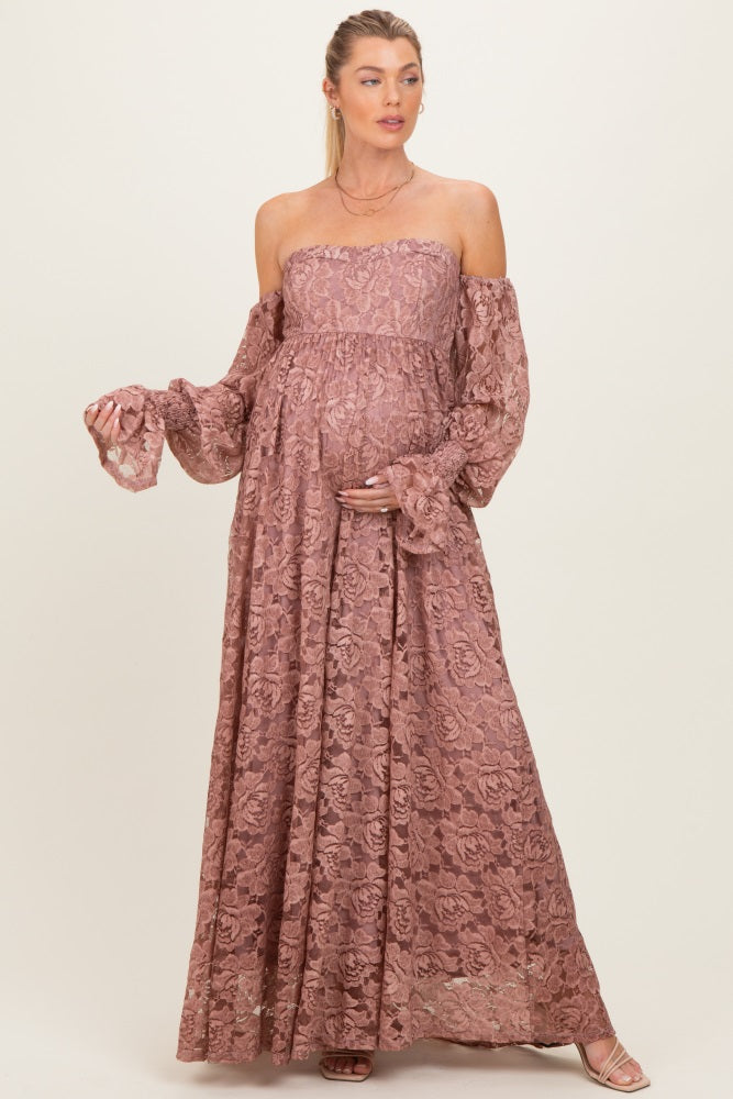 long sleeve formal maternity dress Mauve Lace Off Shoulder Maxi Sale: The Weekend Edit