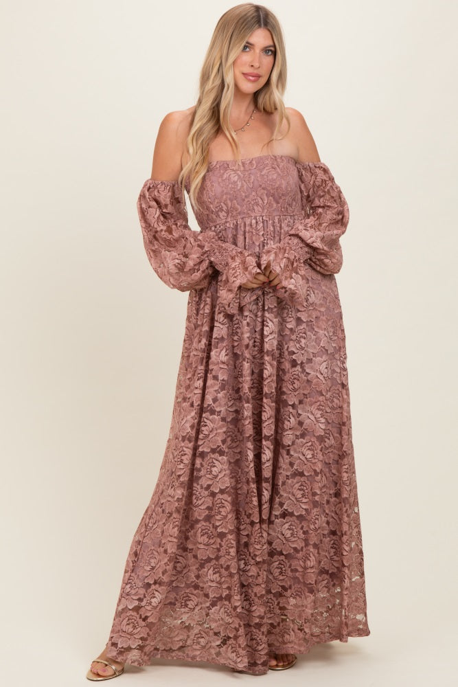 mauve lace maxi dress Embroidered Floral Lace Maxi Dress: MAUVE