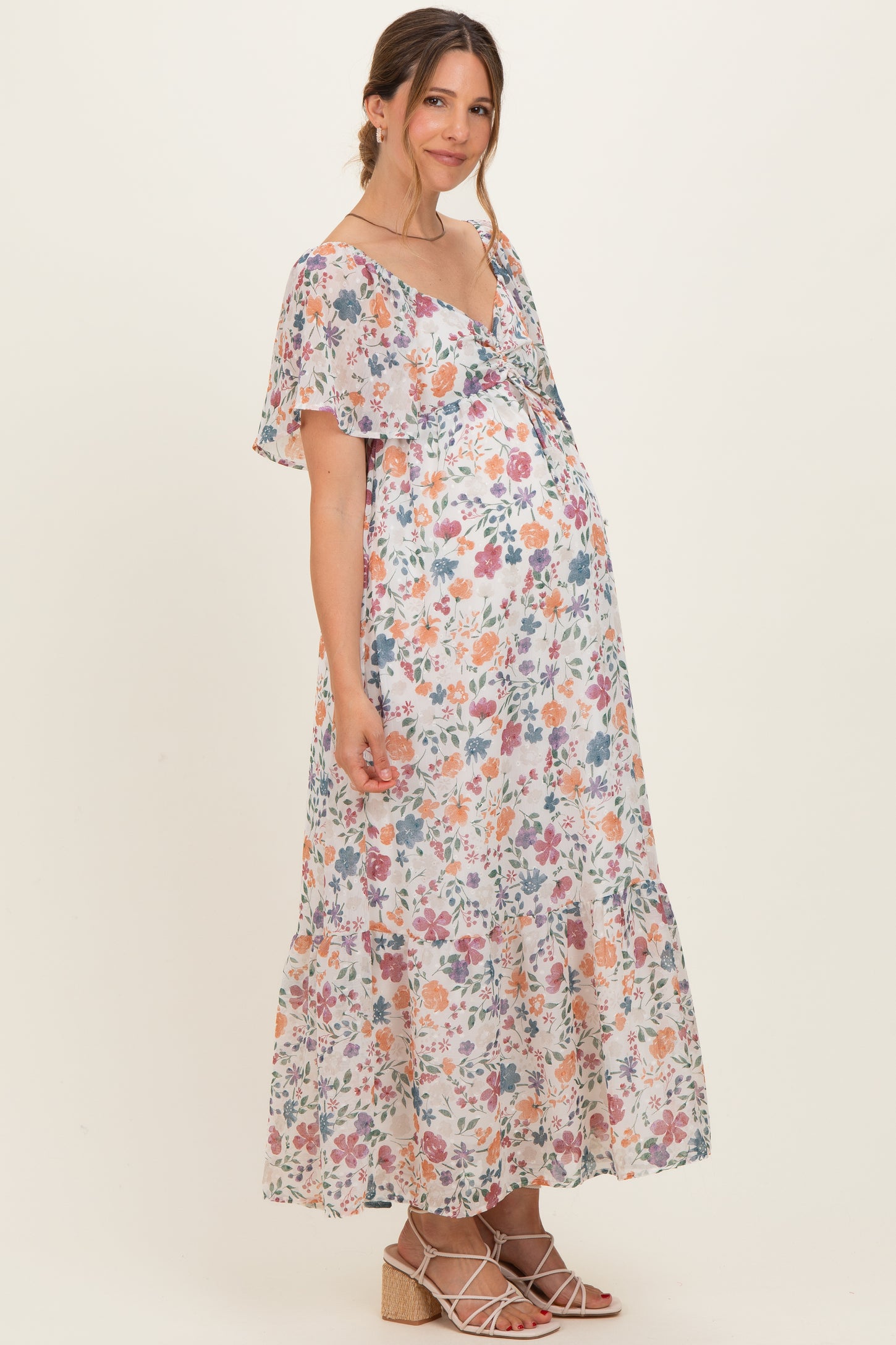 ivory floral smocked maternity maxi dress Versatile dresses like these will style you through it all! PinkBlush Ivory Floral Smocked Maternity