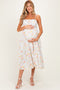 White Floral Shoulder Tie Cutout Maternity Midi Dress