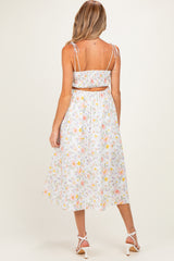 White Floral Shoulder Tie Cutout Maternity Midi Dress