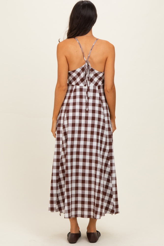 Chocolate Gingham Tie Front Racerback Midi Dress – PinkBlush