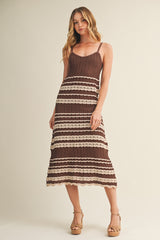 Chocolate Sleeveless Striped Crochet Dress