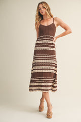 Chocolate Sleeveless Striped Crochet Dress