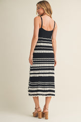 Navy Sleeveless Striped Crochet Dress