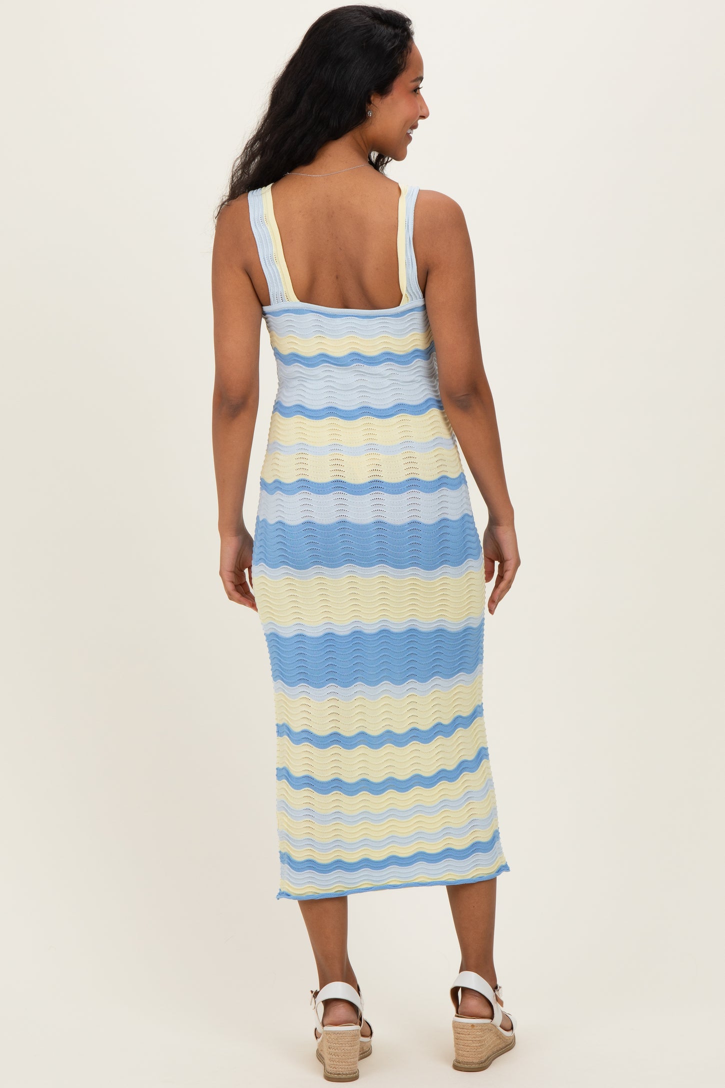 crochet tank dress Light Blue Crochet Knit Striped Maternity Tank Dress – PinkBlush
