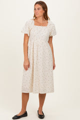 Beige Square Neck Striped Maternity Dress