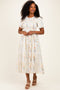 Beige Floral Button Down Collared Midi Dress