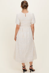 Cream Smocked Embroidered Maternity Midi Dress