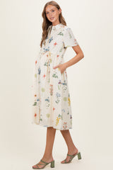 Ivory Floral Button Down Maternity Midi Dress