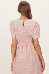 Light Pink Embroidered Floral Maternity Midi Dress