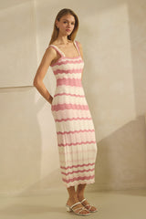 Pink Crochet Knit Striped Tank Dress