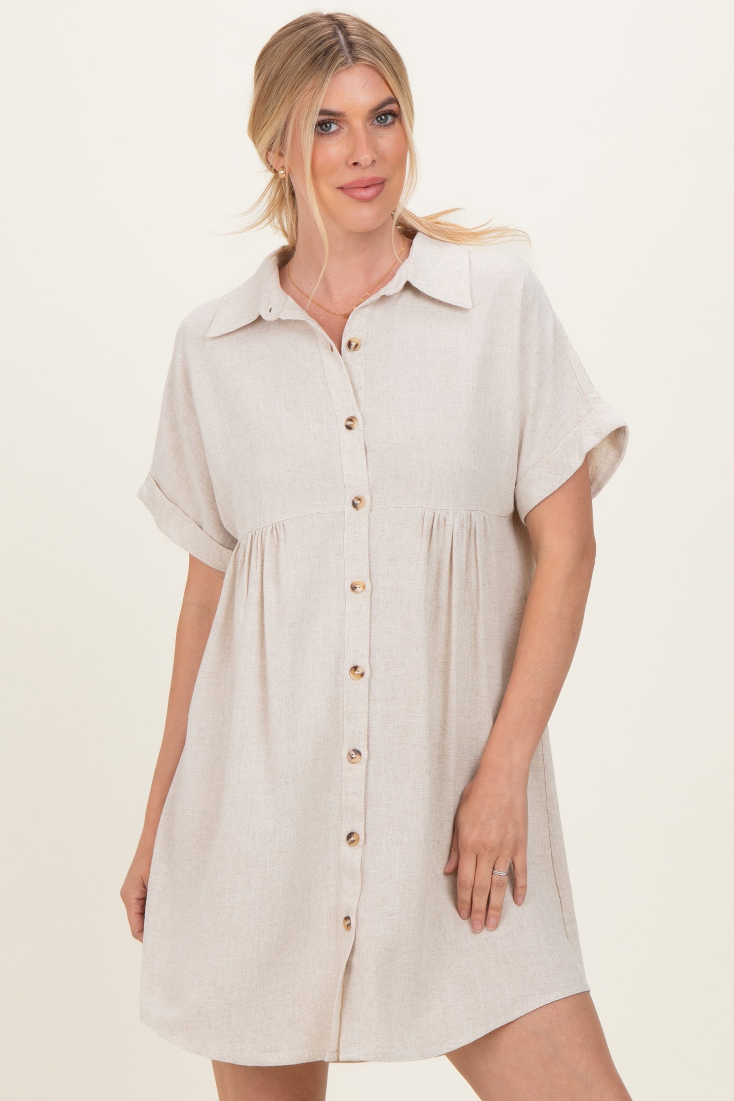 Sand Dolman Sleeve Linen Shirt Dress