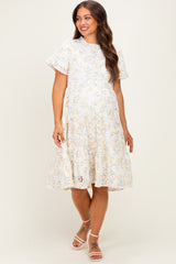 Ivory Floral Eyelet Lace Maternity Midi Dress