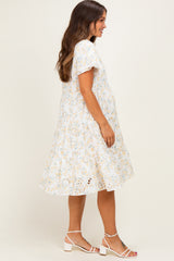 Ivory Floral Eyelet Lace Maternity Midi Dress