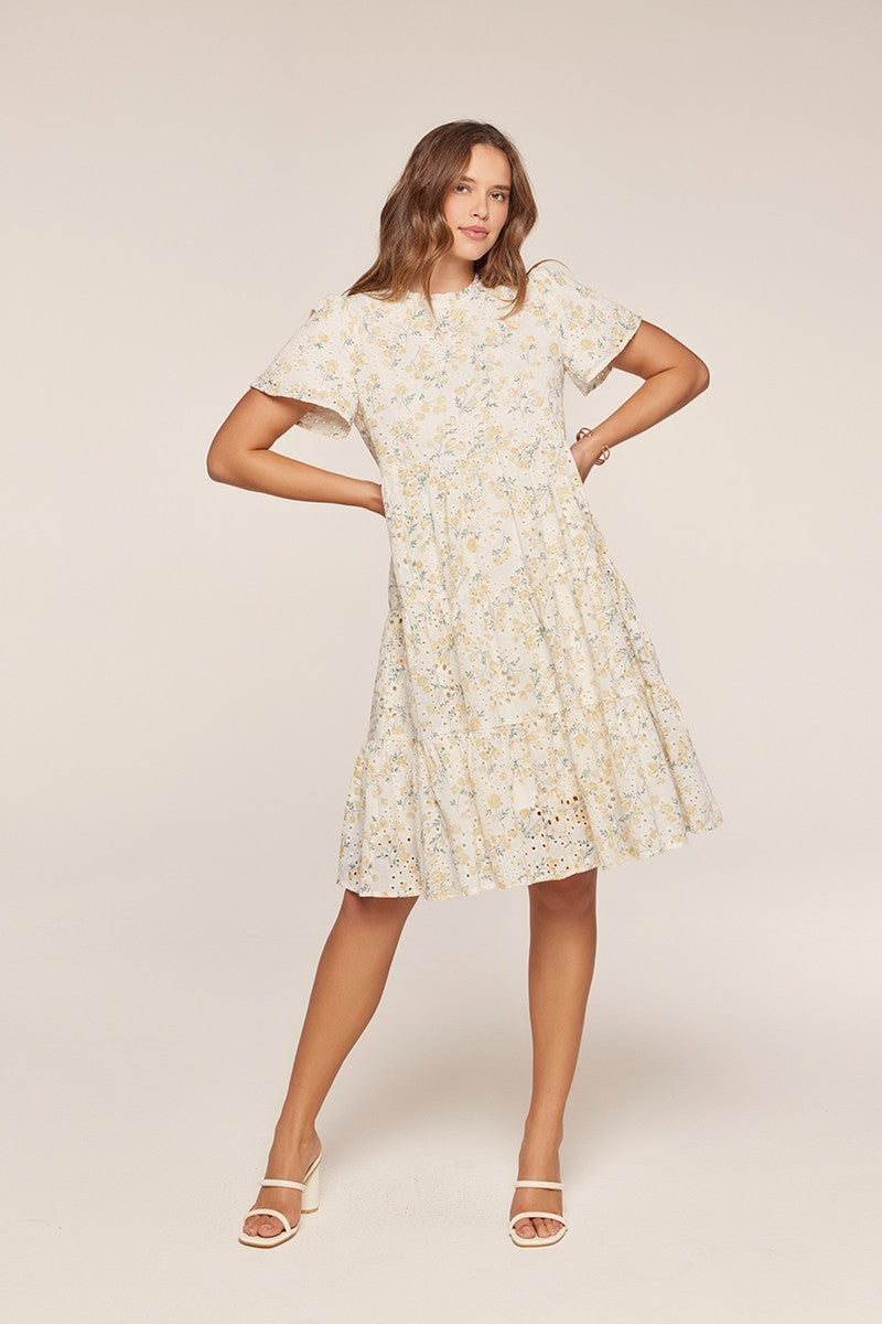 Ivory Floral Eyelet Lace Midi Dress