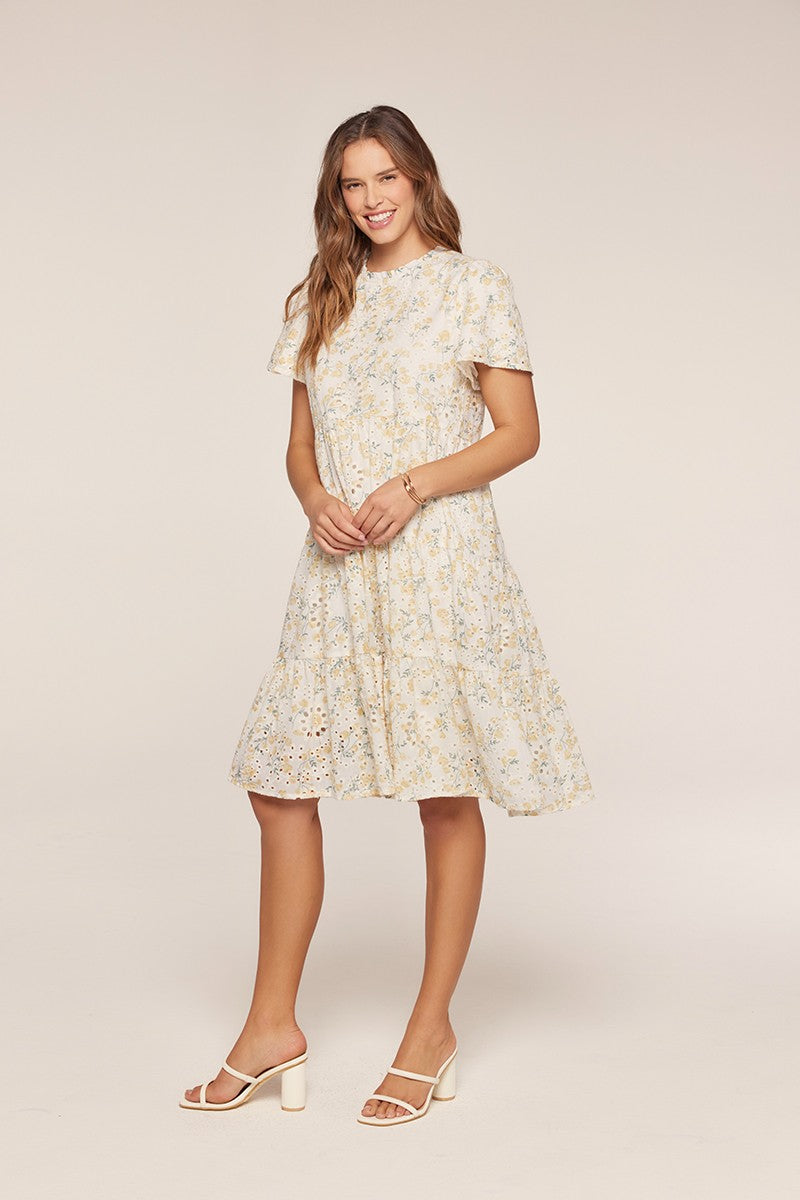 Ivory Floral Eyelet Lace Midi Dress