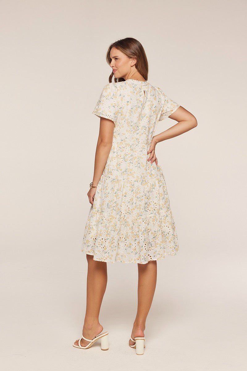 Ivory Floral Eyelet Lace Midi Dress