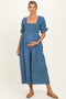 Denim Chambray Puff Sleeve Wide Leg Maternity Jumpsuit