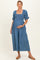 Denim Chambray Puff Sleeve Wide Leg Maternity Jumpsuit