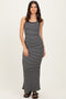Black Ribbed Knit Striped Sleeveless Maxi Dress