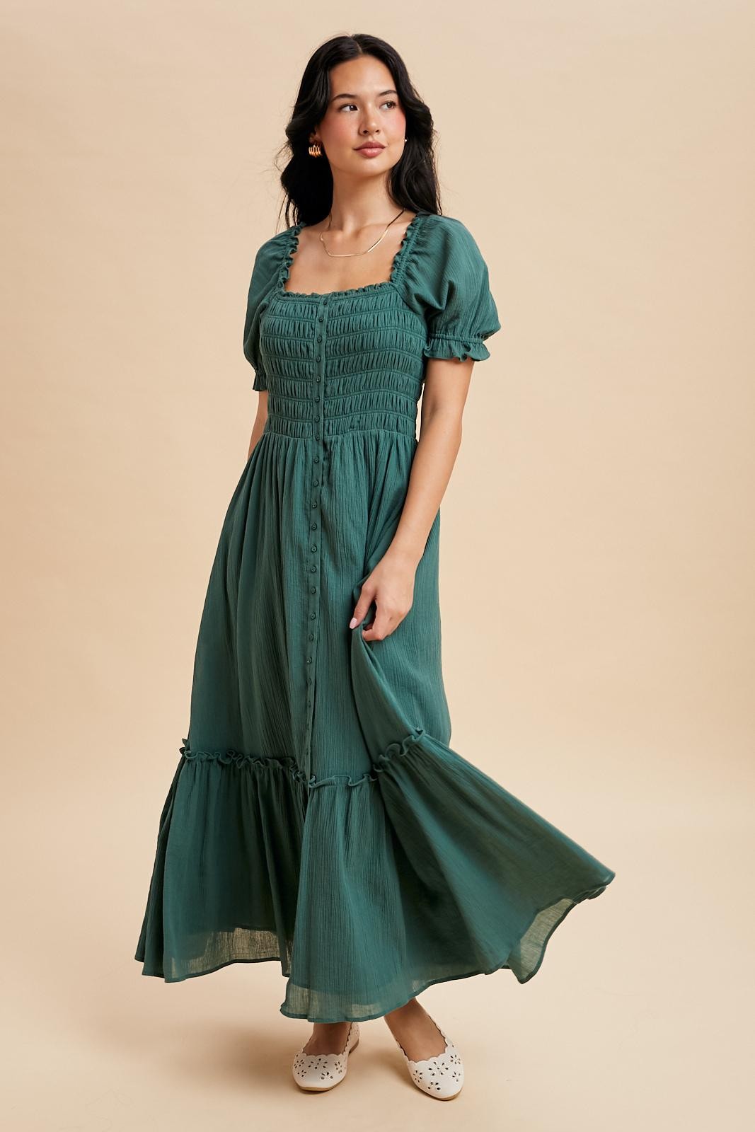 green smocked maxi dress Lilly Pulitzer Hadly Short Sleeve Smocked Women's Dress Putting Green Fleur de Lilly : XS, Cotton main image 1