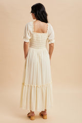 Light Yellow Smocked Button Down Maxi Dress