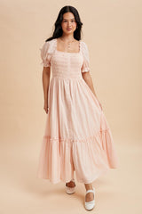 Light Pink Smocked Button Down Maxi Dress