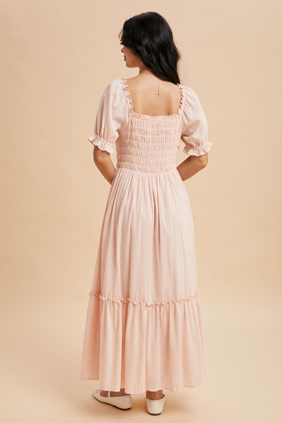 light pink button down dress Vestido Ophelia Button Down Midi Shirt - Rubor