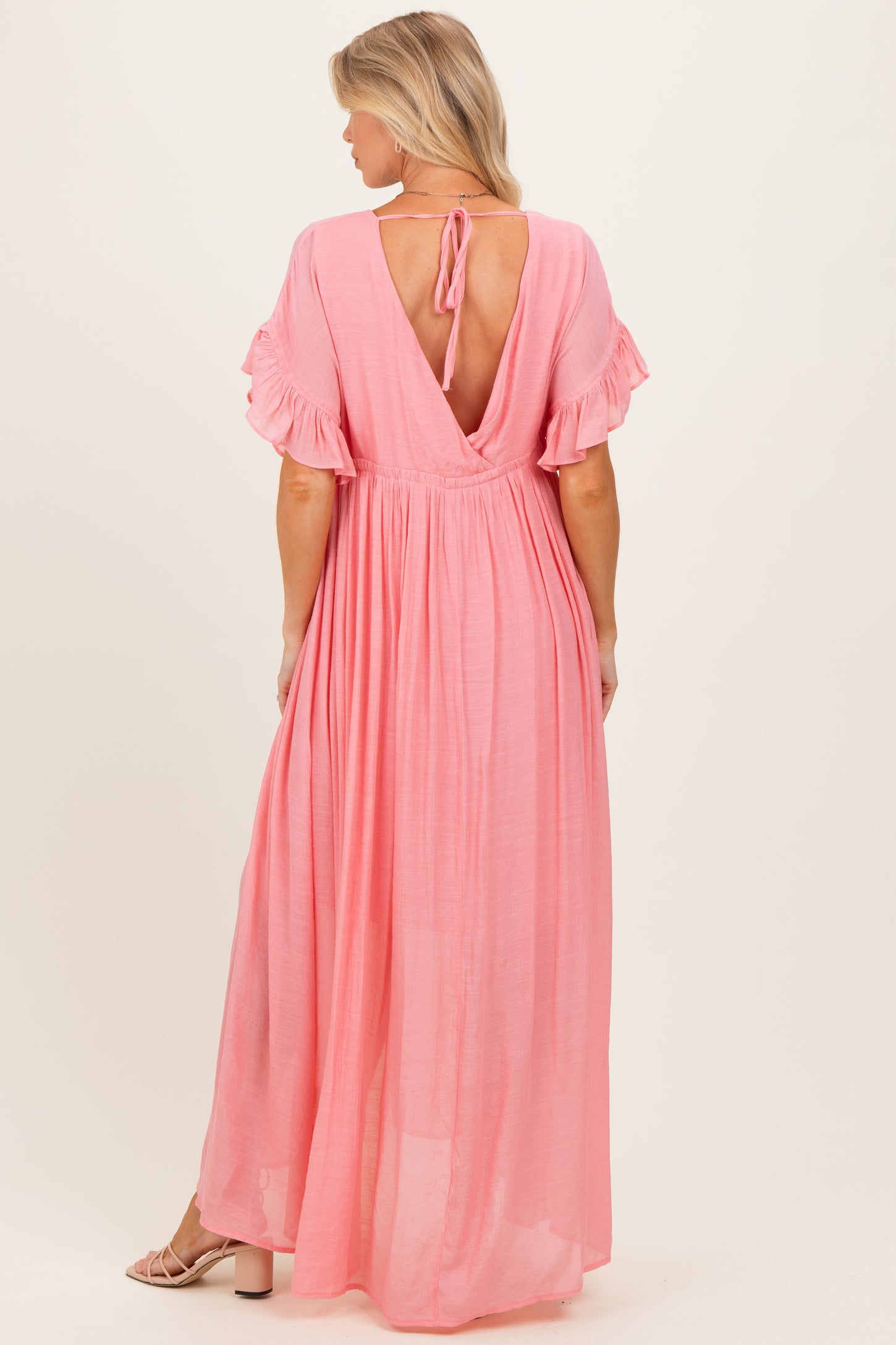 Pink Button Down Deep V-Neck Maternity Maxi Dress – PinkBlush