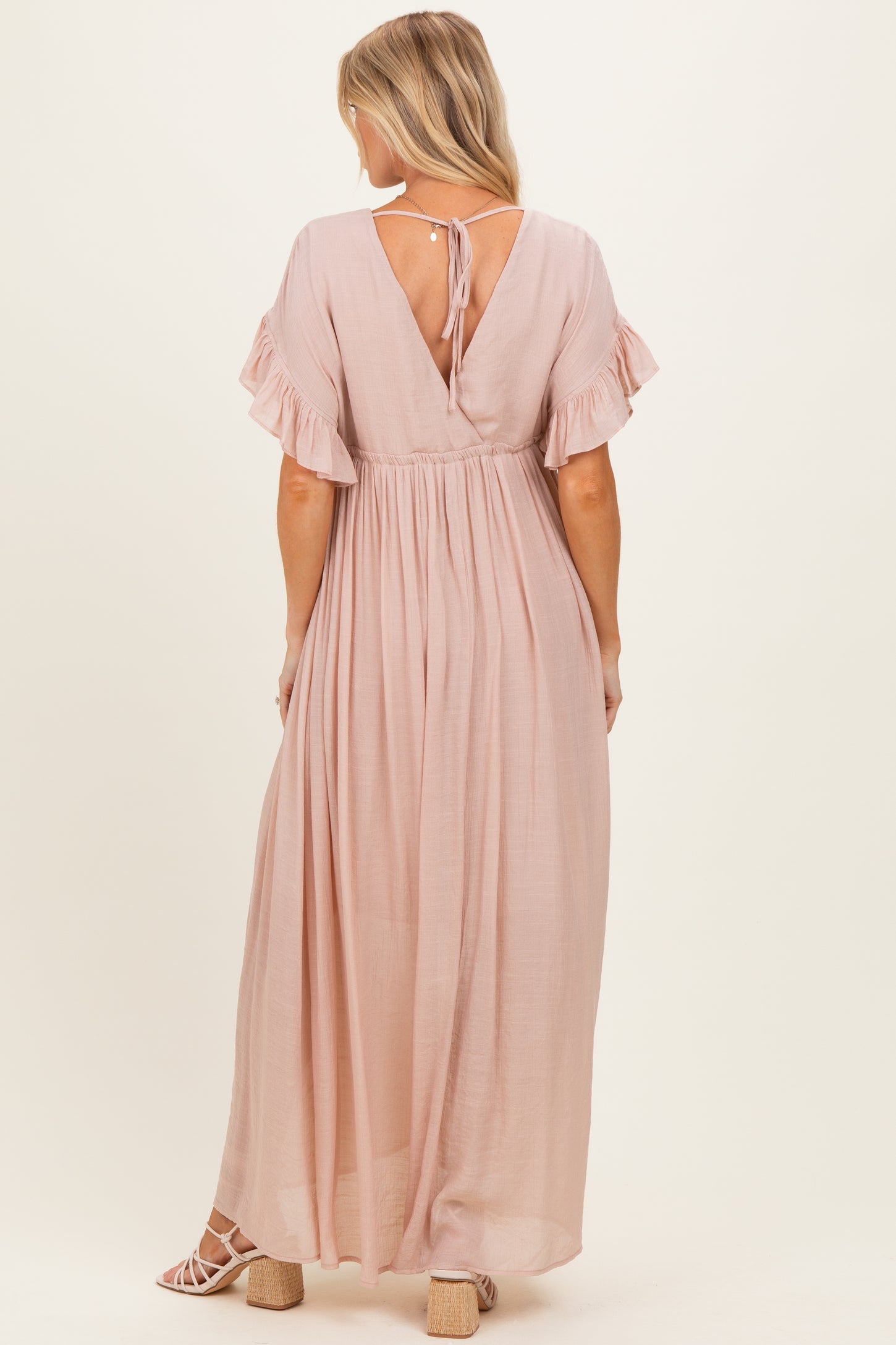 Light Pink Button Down Deep V-Neck Maternity Maxi Dress – PinkBlush