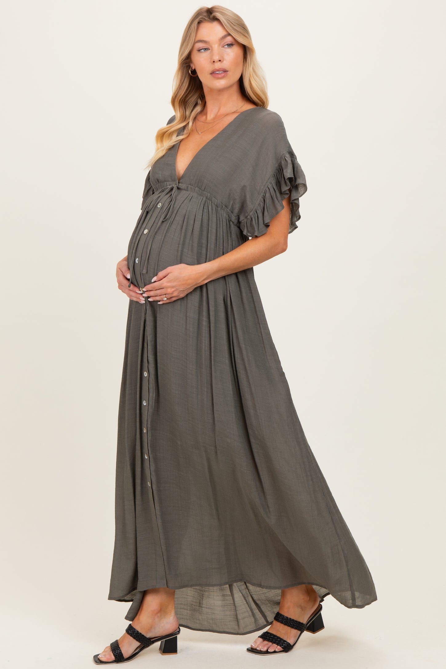 grey maternity maxi dress Anais Maternity Evening Dress in Excalibur Grey Angel Maternity USA