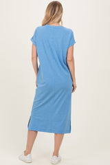 Dusty Blue Pocket Front Midi T-Shirt Dress