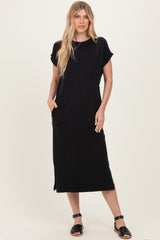 Black Pocket Front Maternity Midi T-Shirt Dress