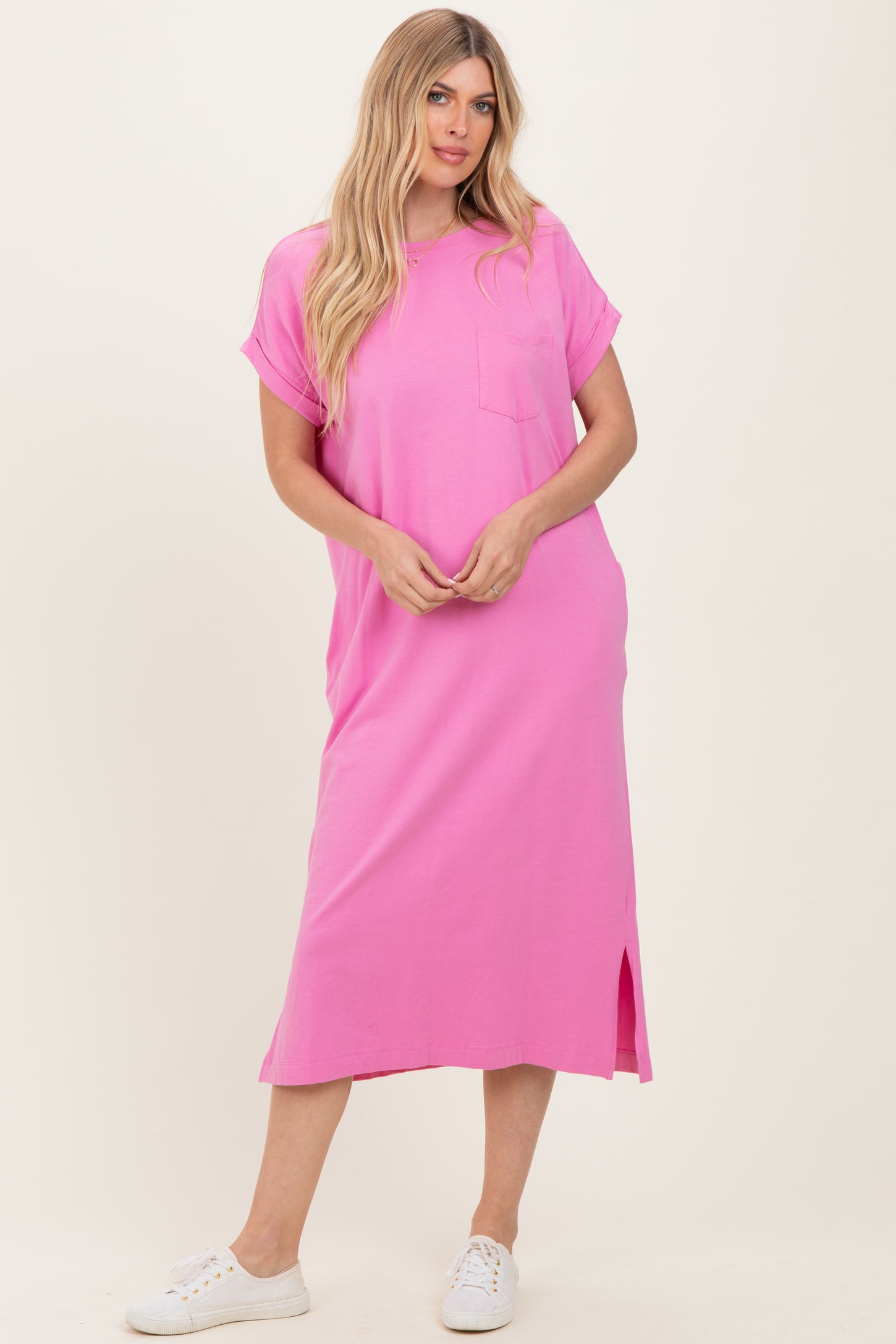 Pink Pocket Front Midi T-Shirt Dress – PinkBlush