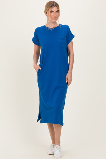 Royal Blue Pocket Front Midi T-Shirt Dress
