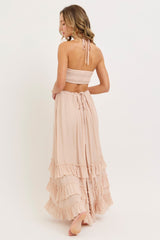 Blush Halter Smocked Ruffle Tier Hem Maxi Dress