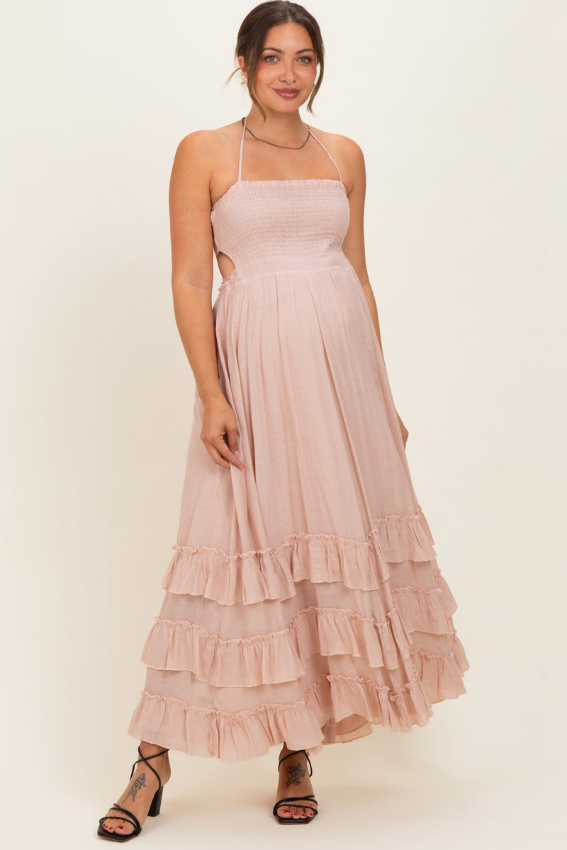 lace up front ruffle hem mesh halter dress Front Lace-Up Ruffle Halter Mini Dress VintageMist