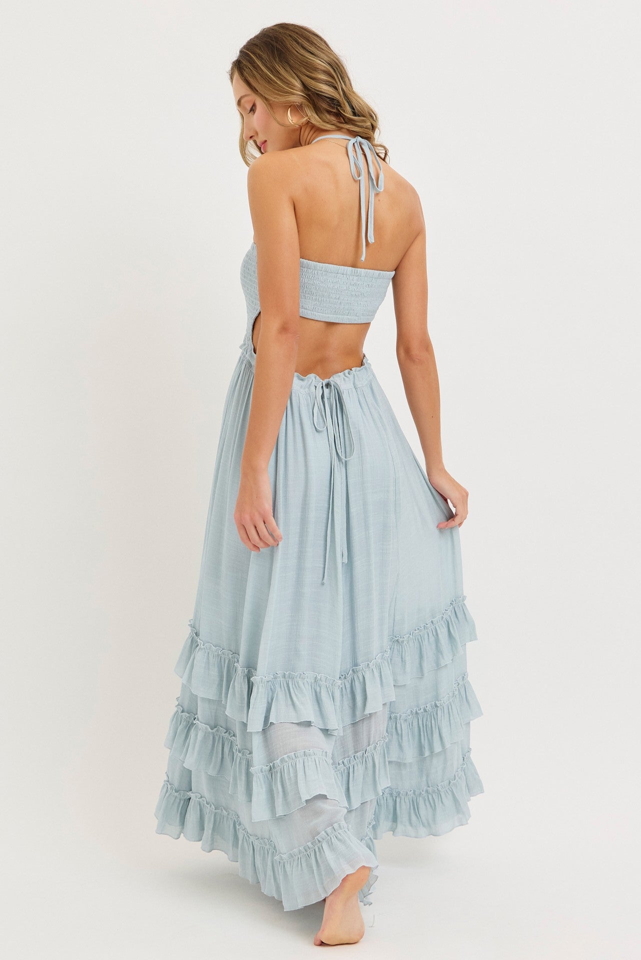 halter light blue dress Smocked Ruffle Tier Hem Maxi – PinkBlush Collection:Novella Beyond chic for a Lorraine Stewart | Did Length:35