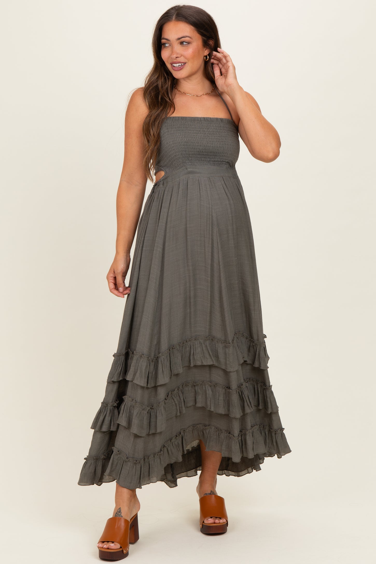grey sleeveless work dress Zapakasa Women Grey Blue A Line Midi Belted Work Dress with Lace Deep  V-Neck Sleeveless Semi Formal Dress