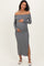 Charcoal Off Shoulder Ruched Side Slit Maternity Midi Dress