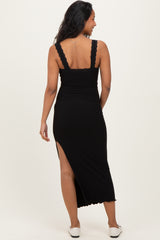 Black Lace Trim Side Slit Maternity Tank Dress